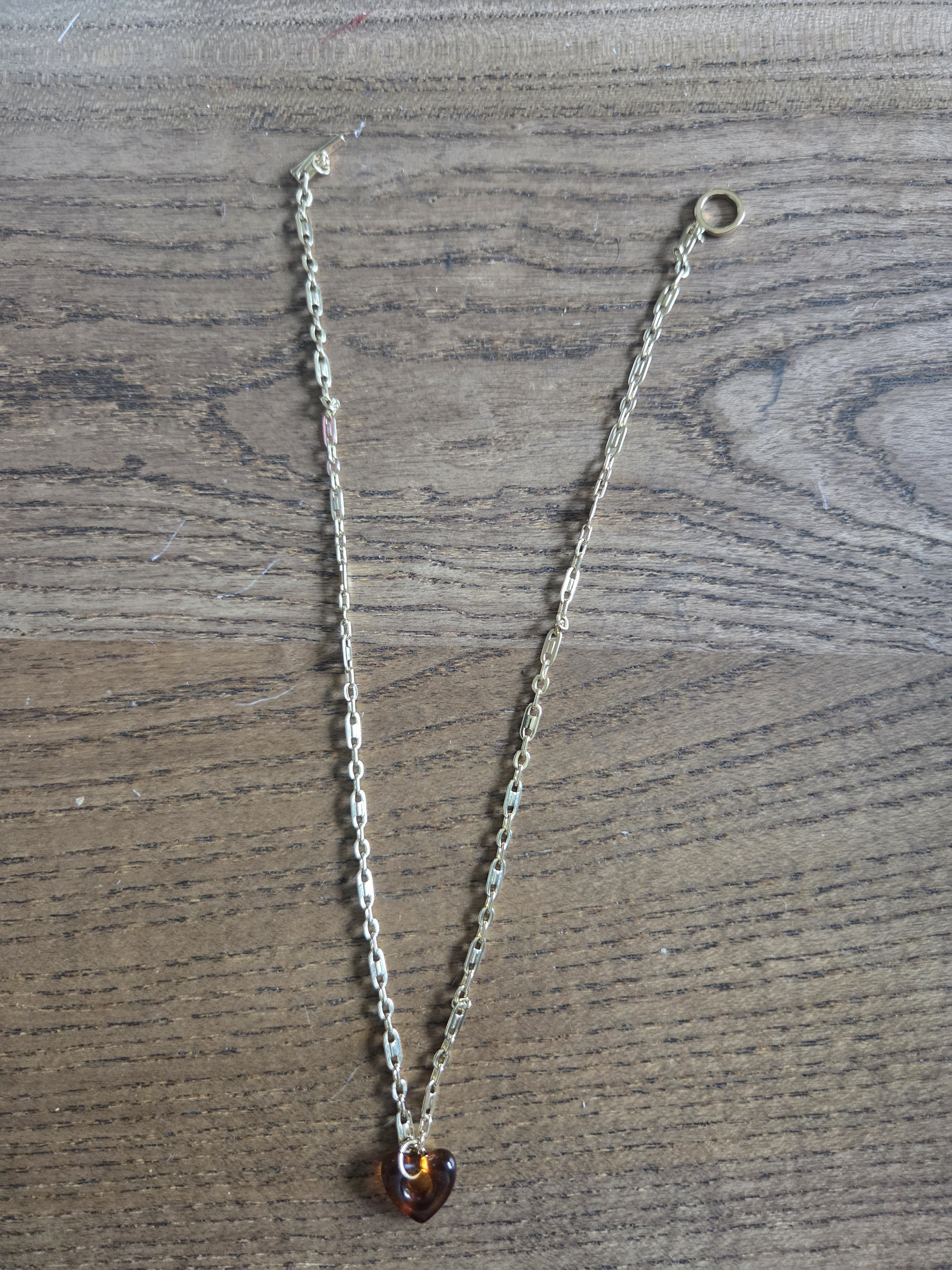 Gold Chain Necklace With Amber Heart Pendant